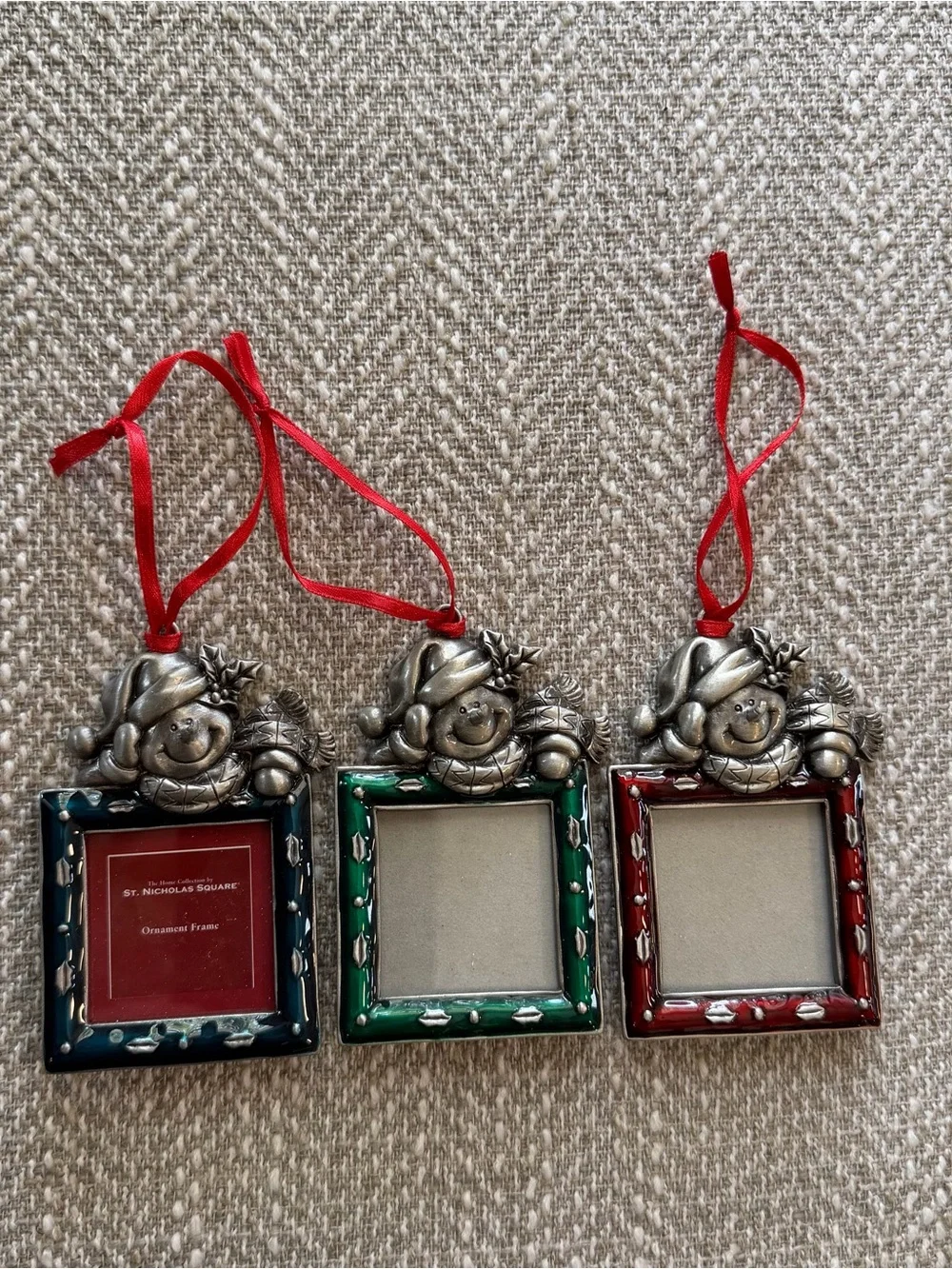 St. Nicholas Square Set Of 3 Square Snowman Photo Frames Christmas Ornaments